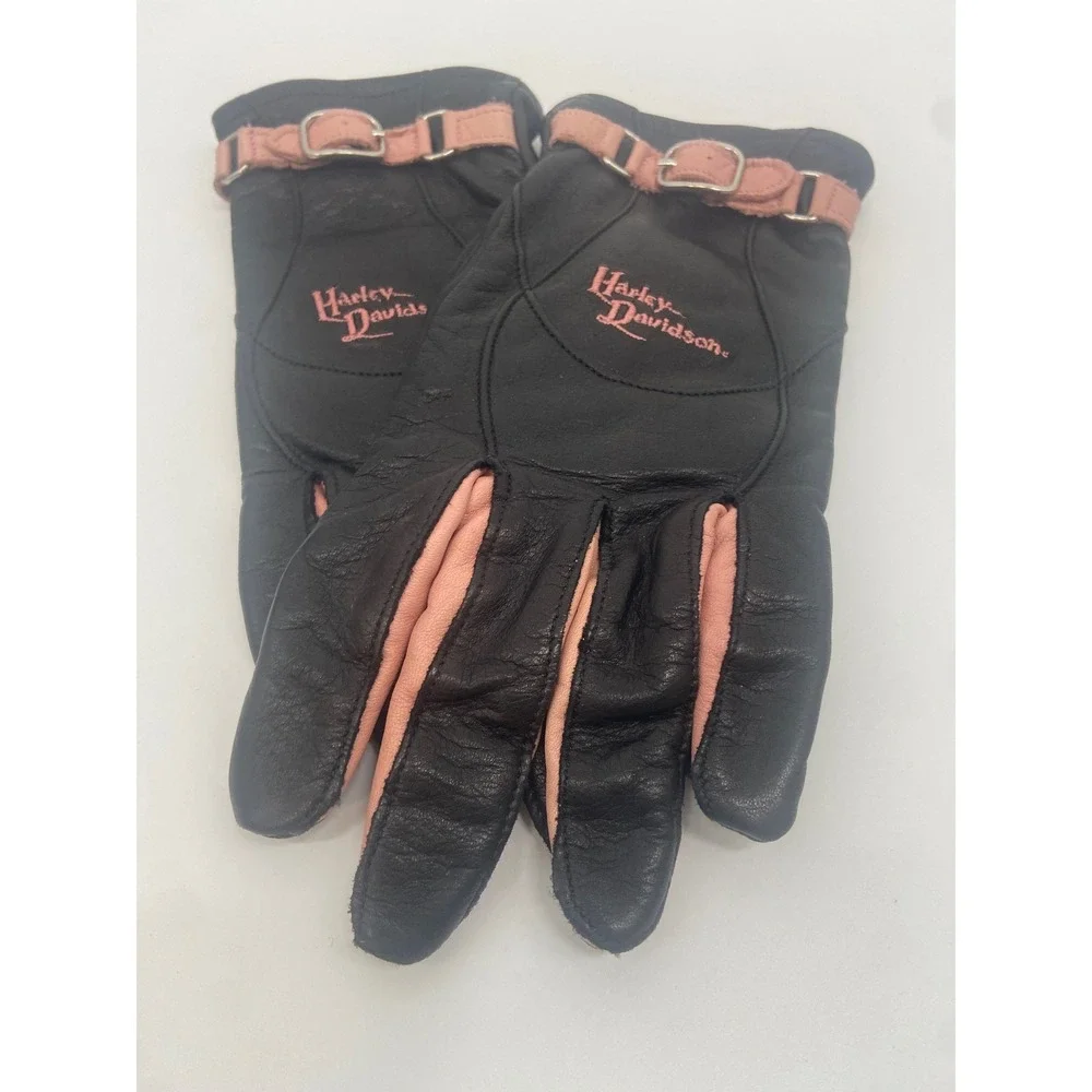 Harley Davidson Womens Black/ Pink Leather Riding Gloves Gel Palm 97217 Size Lrg